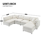Canapé d'angle modulable 6 places convertible en forme de U Cloud en chenille beige 130