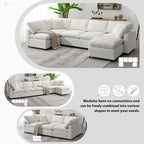 Canapé d'angle modulable 6 places convertible en forme de U Cloud en chenille beige 130