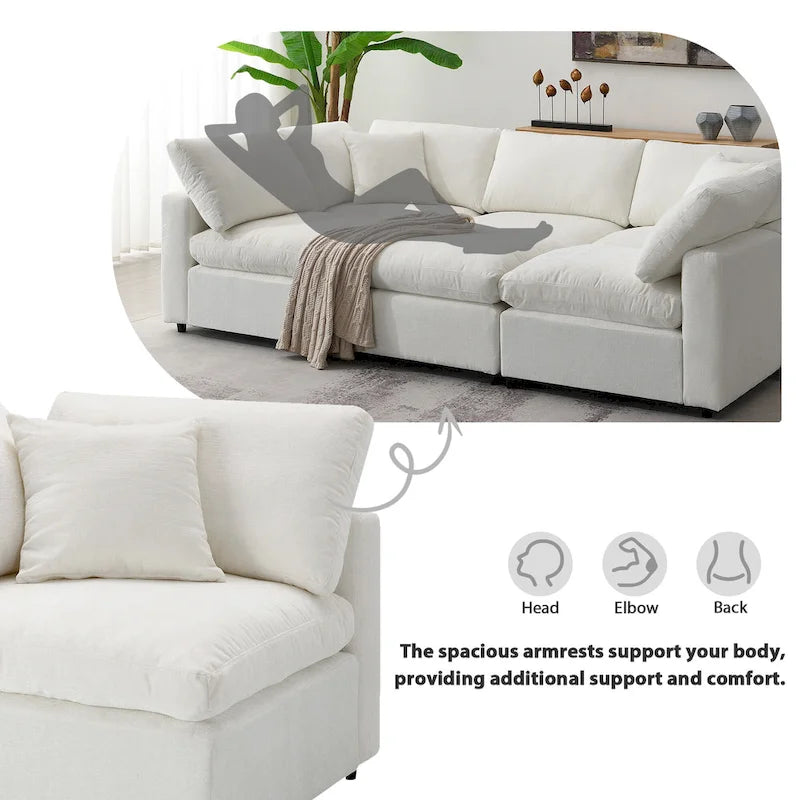 Canapé d'angle modulable 6 places convertible en forme de U Cloud en chenille beige 130
