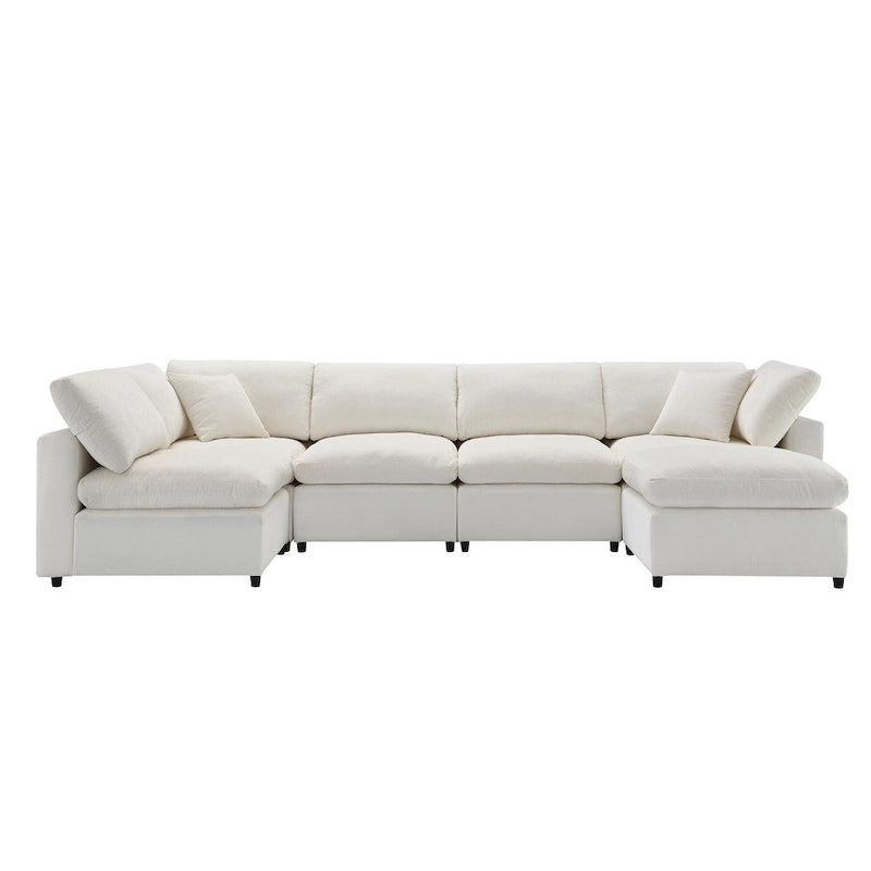 Canapé d'angle modulable 6 places convertible en forme de U Cloud en chenille beige 130
