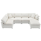 Canapé d'angle modulable 6 places convertible en forme de U Cloud en chenille beige 130