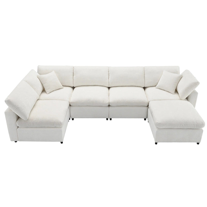 Canapé d'angle modulable 6 places convertible en forme de U Cloud en chenille beige 130