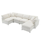 Canapé d'angle modulable 6 places convertible en forme de U Cloud en chenille beige 130