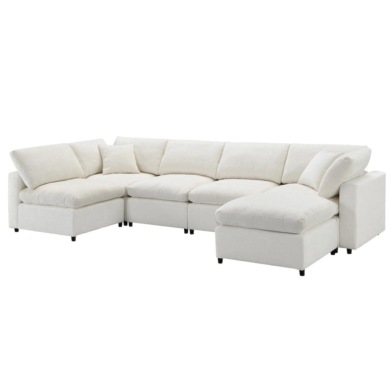 Canapé d'angle modulable 6 places convertible en forme de U Cloud en chenille beige 130