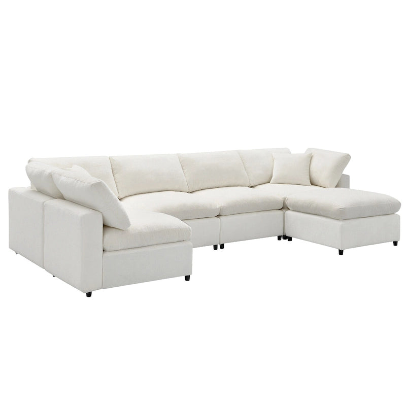 Canapé d'angle modulable 6 places convertible en forme de U Cloud en chenille beige 130