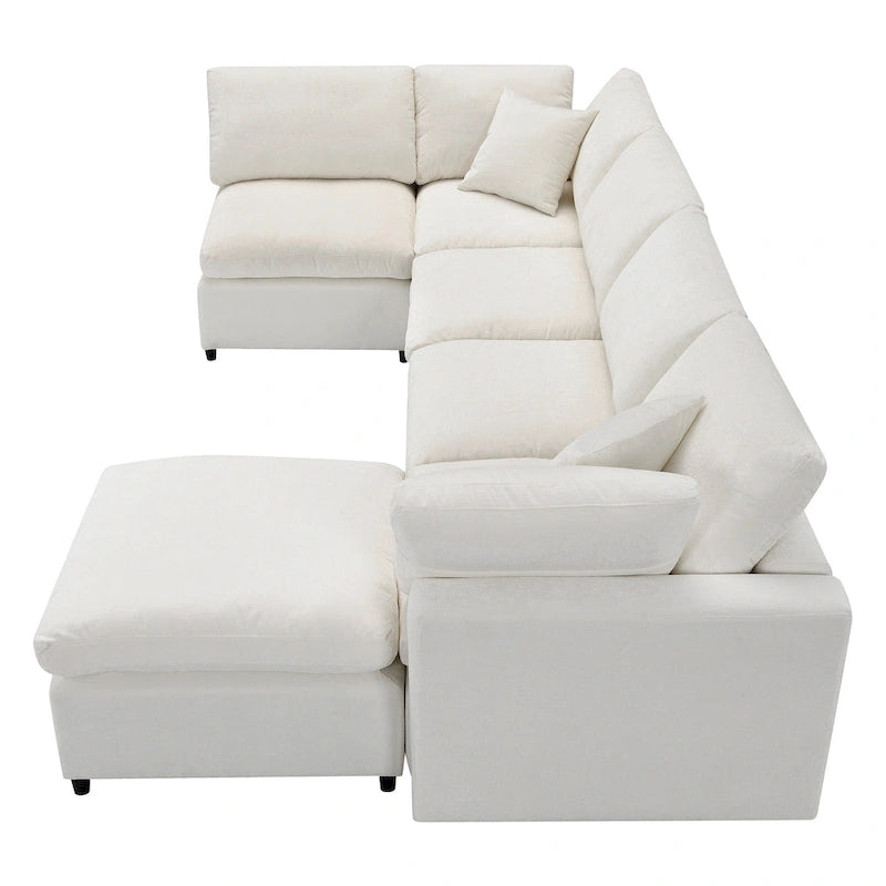 Canapé d'angle modulable 6 places convertible en forme de U Cloud en chenille beige 130