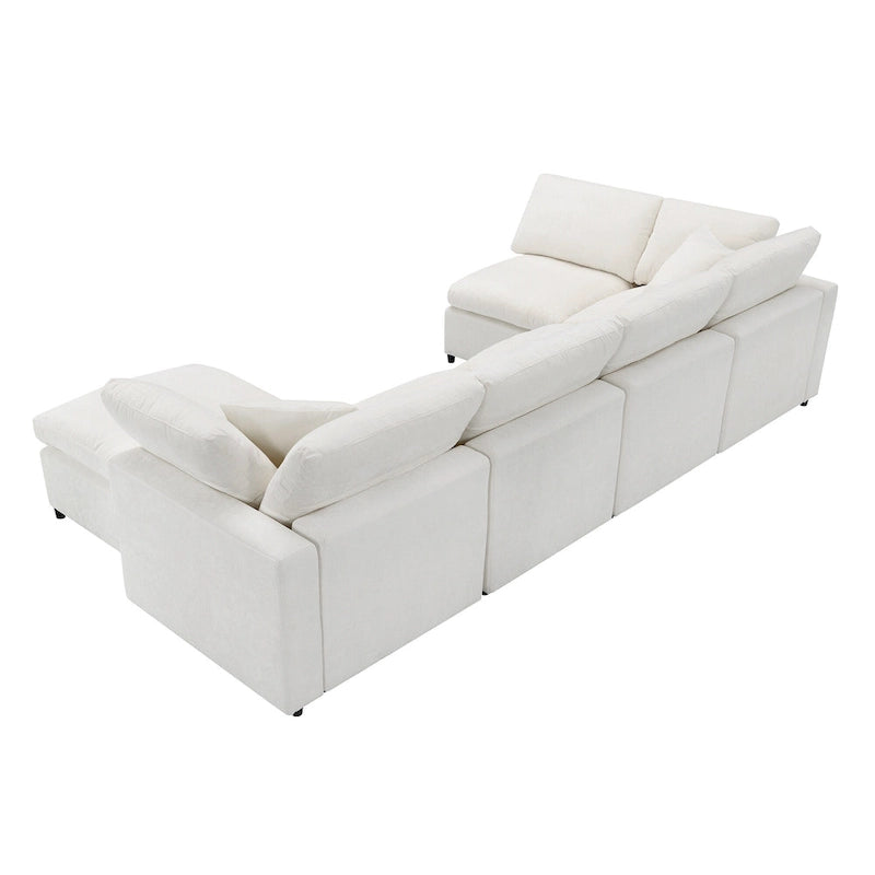 Canapé d'angle modulable 6 places convertible en forme de U Cloud en chenille beige 130
