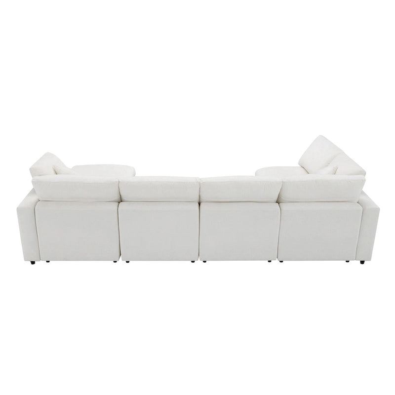 Canapé d'angle modulable 6 places convertible en forme de U Cloud en chenille beige 130
