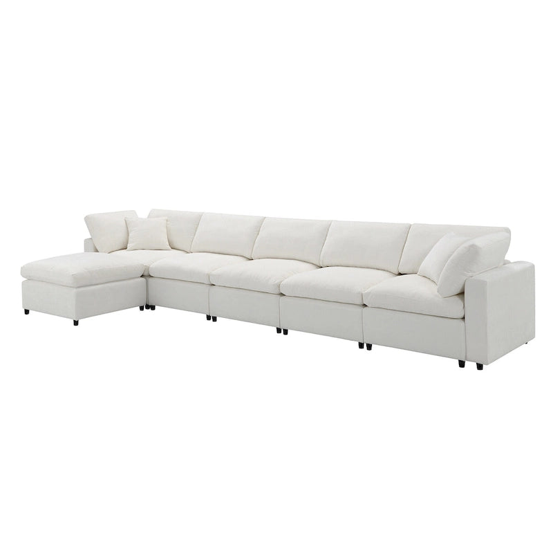 Canapé d'angle modulable 6 places convertible en forme de U Cloud en chenille beige 130