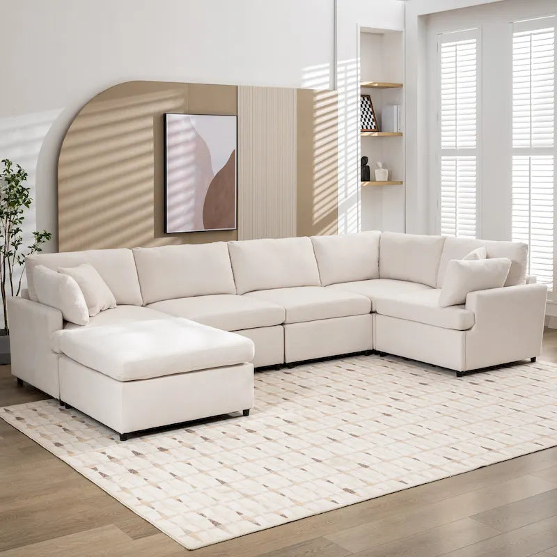 Canapé sectionnel spacieux en U de 255 cm à 6 places avec ottomans et oreillers amovibles, configuration flexible