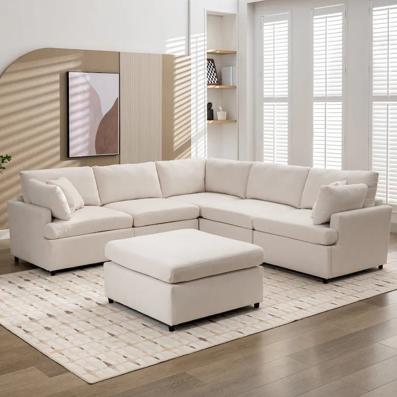 Canapé sectionnel spacieux en U de 255 cm à 6 places avec ottomans et oreillers amovibles, configuration flexible