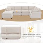Canapé sectionnel spacieux en U de 255 cm à 6 places avec ottomans et oreillers amovibles, configuration flexible