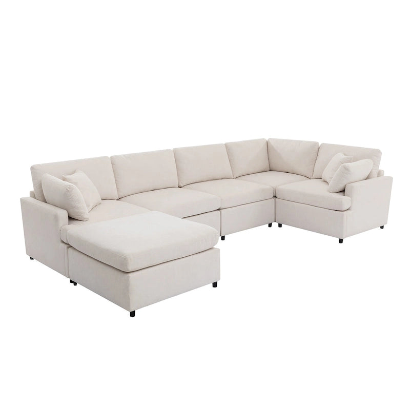 Canapé sectionnel spacieux en U de 255 cm à 6 places avec ottomans et oreillers amovibles, configuration flexible