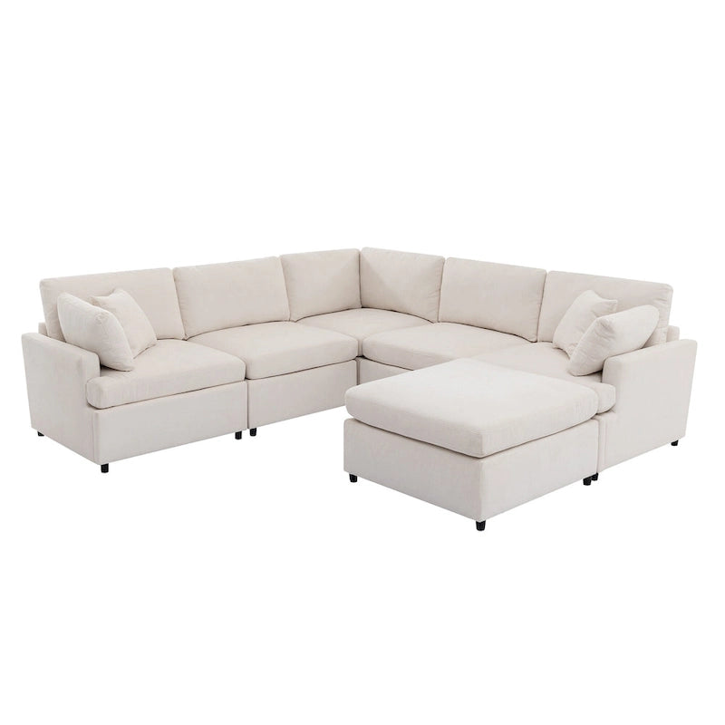 Canapé sectionnel spacieux en U de 255 cm à 6 places avec ottomans et oreillers amovibles, configuration flexible