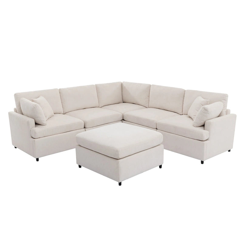 Canapé sectionnel spacieux en U de 255 cm à 6 places avec ottomans et oreillers amovibles, configuration flexible