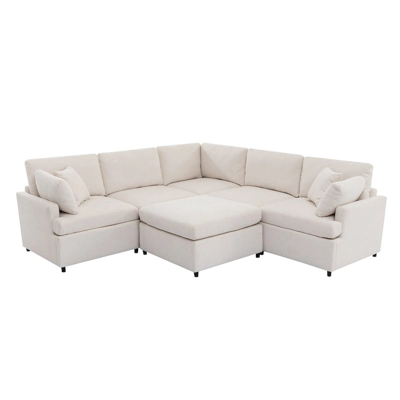 Canapé sectionnel spacieux en U de 255 cm à 6 places avec ottomans et oreillers amovibles, configuration flexible