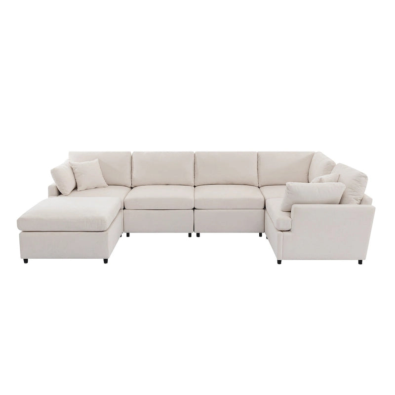 Canapé sectionnel spacieux en U de 255 cm à 6 places avec ottomans et oreillers amovibles, configuration flexible