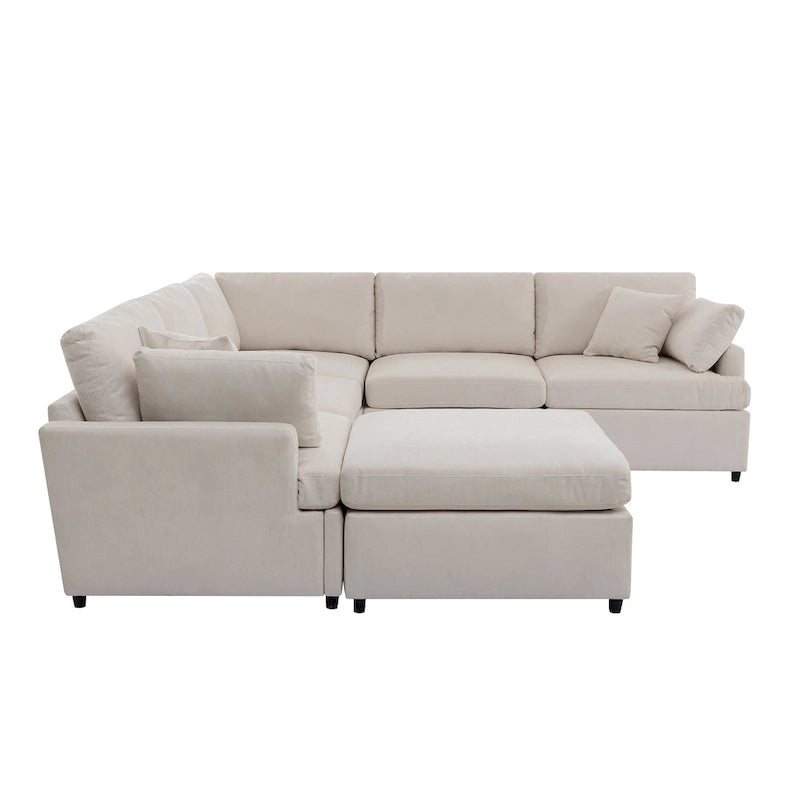 Canapé sectionnel spacieux en U de 255 cm à 6 places avec ottomans et oreillers amovibles, configuration flexible