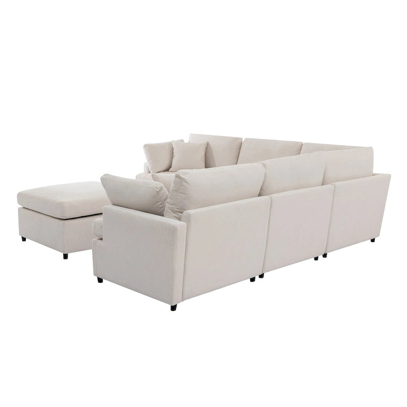 Canapé sectionnel spacieux en U de 255 cm à 6 places avec ottomans et oreillers amovibles, configuration flexible