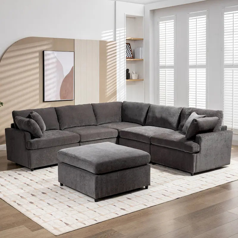 Canapé sectionnel spacieux en U de 255 cm à 6 places avec ottomans et oreillers amovibles, configuration flexible