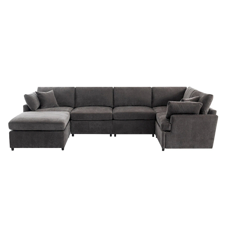 Canapé sectionnel spacieux en U de 255 cm à 6 places avec ottomans et oreillers amovibles, configuration flexible