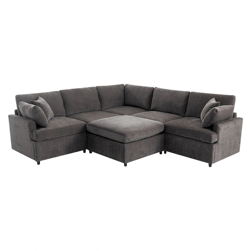 Canapé sectionnel spacieux en U de 255 cm à 6 places avec ottomans et oreillers amovibles, configuration flexible
