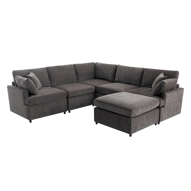 Canapé sectionnel spacieux en U de 255 cm à 6 places avec ottomans et oreillers amovibles, configuration flexible