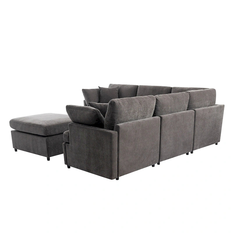 Canapé sectionnel spacieux en U de 255 cm à 6 places avec ottomans et oreillers amovibles, configuration flexible