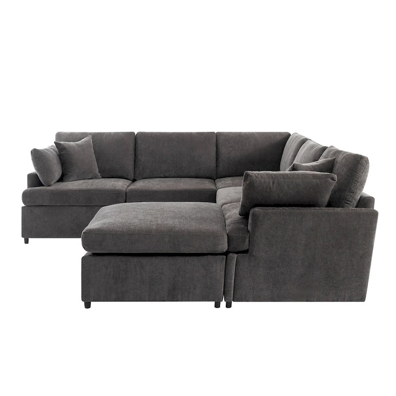 Canapé sectionnel spacieux en U de 255 cm à 6 places avec ottomans et oreillers amovibles, configuration flexible