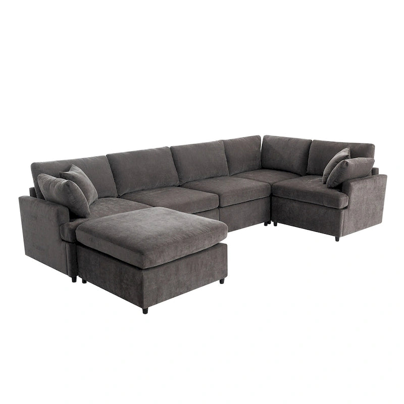 Canapé sectionnel spacieux en U de 255 cm à 6 places avec ottomans et oreillers amovibles, configuration flexible