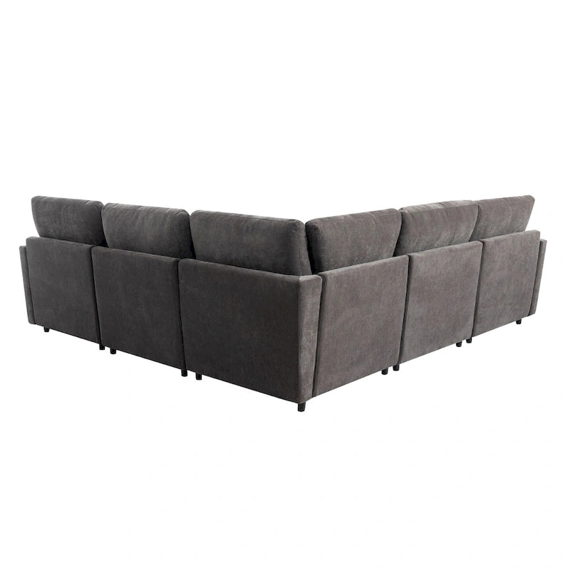 Canapé sectionnel spacieux en U de 255 cm à 6 places avec ottomans et oreillers amovibles, configuration flexible