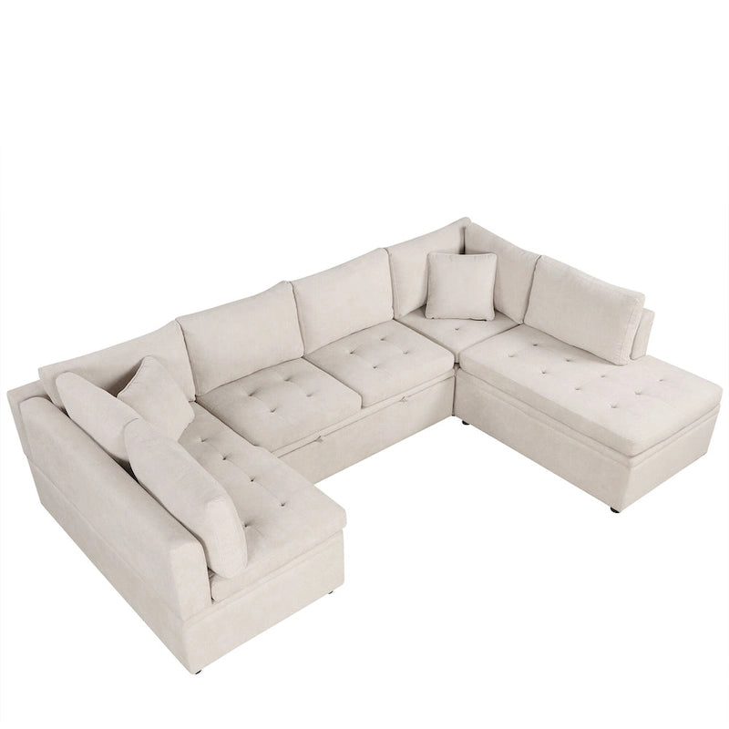 Beige 117 U-Shaped Oversized 6-Seater Sofa