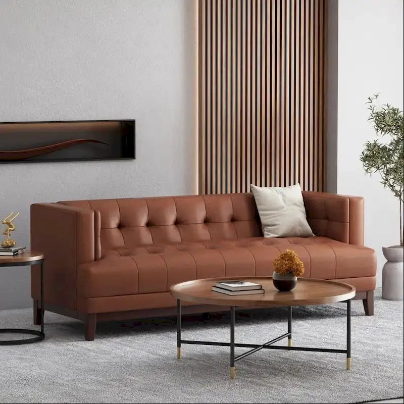 Modern 80.75 Button Tufted 3-seater Sofa with Wood Legs for Living Room