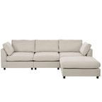 Beige 113 L-Shaped 4-Seat Sectional Sofa with Adjustable Footrest and Reversible Chaise