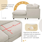 Beige 113 L-Shaped 4-Seat Sectional Sofa with Adjustable Footrest and Reversible Chaise