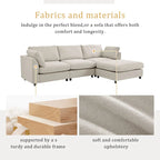 Beige 113 L-Shaped 4-Seat Sectional Sofa with Adjustable Footrest and Reversible Chaise