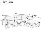 Beige 113 L-Shaped 4-Seat Sectional Sofa with Adjustable Footrest and Reversible Chaise