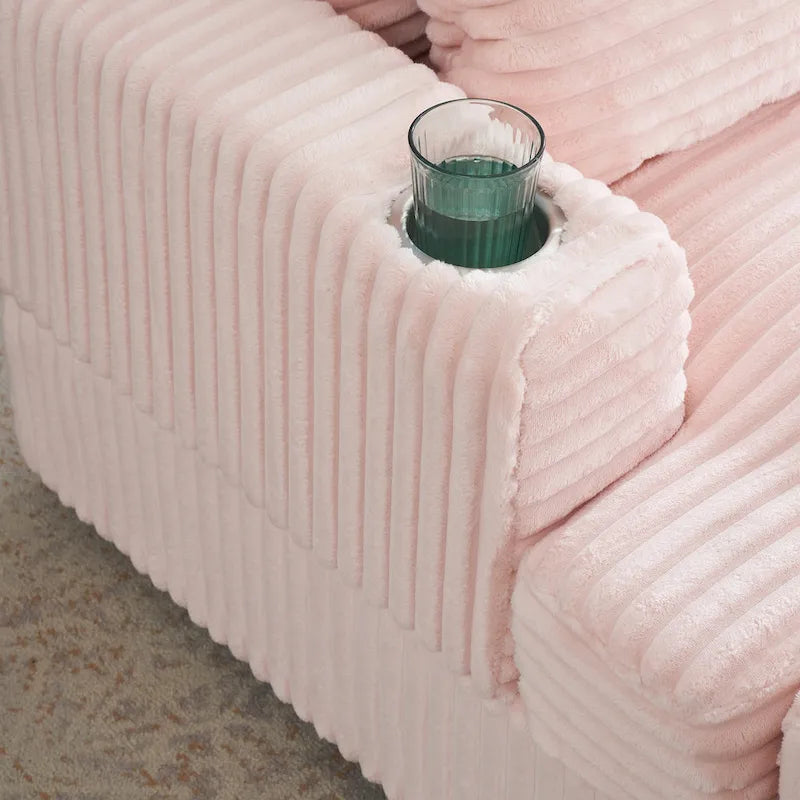 Pink 39.37 Corduroy Upholstered Single Armchair Sofa with Ottoman and Cup Holder for Lving Room