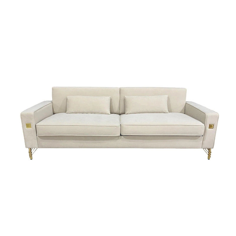 Modern 85.63 Velvet 3-seater Sofa with Gold Accents and Plush Cushions for Living Room