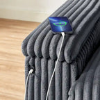 Causeuse 2 places en tissu gris foncé 71 avec accoudoir de rangement carré et port USB pour salon