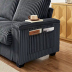 Causeuse 2 places en tissu gris foncé 71 avec accoudoir de rangement carré et port USB pour salon