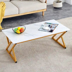 Table basse rectangulaire moderne 47 avec plateau en pierre frittée et pieds en métal en forme de X