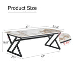 Table basse rectangulaire moderne 47 avec plateau en pierre frittée et pieds en métal en forme de X