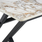 Table basse rectangulaire moderne 47 avec plateau en pierre frittée et pieds en métal en forme de X