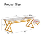 Table basse rectangulaire moderne 47 avec plateau en pierre frittée et pieds en métal en forme de X