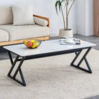 Table basse rectangulaire moderne 47 avec plateau en pierre frittée et pieds en métal en forme de X
