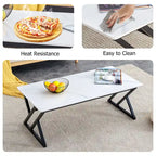 Table basse rectangulaire moderne 47 avec plateau en pierre frittée et pieds en métal en forme de X