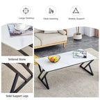 Table basse rectangulaire moderne 47 avec plateau en pierre frittée et pieds en métal en forme de X