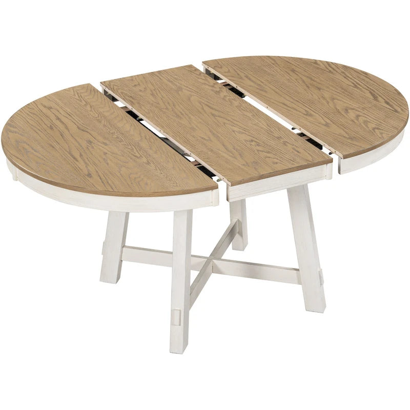 5-Piece Wooden Dining Table Set with Extendable Round Table & 4 Chairs