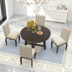 5-Piece Wooden Dining Table Set with Extendable Round Table & 4 Chairs